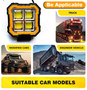 Auto Pearl Square 4-Led DRL Car Off-Road Vehicle Light Auxiliary White-Yellow Lighting 12V-24W (Pack of 1)