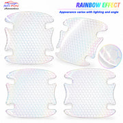 Auto Pearl 8 Pcs Car Door Handle Scratch Protector Stickers, 4 Bowl Recess Guards and 4 Horizontal Reflective Strip Protectors, Rainbow Honeycomb Design