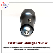 Compact Metal Mini Dual Port Ultra Fast Car Charger, USB A & Type C Port with Type-C Red Cable, Turbo Charger, Grey Compatible with All Cars (Pack of 1)