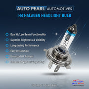 Auto Pearl 100/130W H4 Car Halogen Headlight Bulb, 12V, 5000K Bright Warm White Light, Hi/Low Beam, compatible with All cars (Pack of 2)