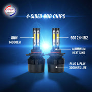 Auto Pearl 9012 Bulb Type LED Headlight Bulb 80W 14000LM 4300K Warm White, 4-Side Fog Light 9012 compatible with All Car (Pack of 2)