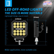 Auto Pearl 4 inch Square 16Led Auxiliary 12V-30W, Amber DRL Spot Light, White and Yellow Color, Off Road Light compatible with All Bike and Car (Pack of 2)