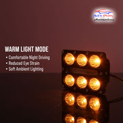 Auto Pearl Car 6-Lens DRL Driving Lights Flasher Yellow, White with Red-Blue Led light, 30W, 12-80V Auxiliary Lights for All Car (Pack of 2)