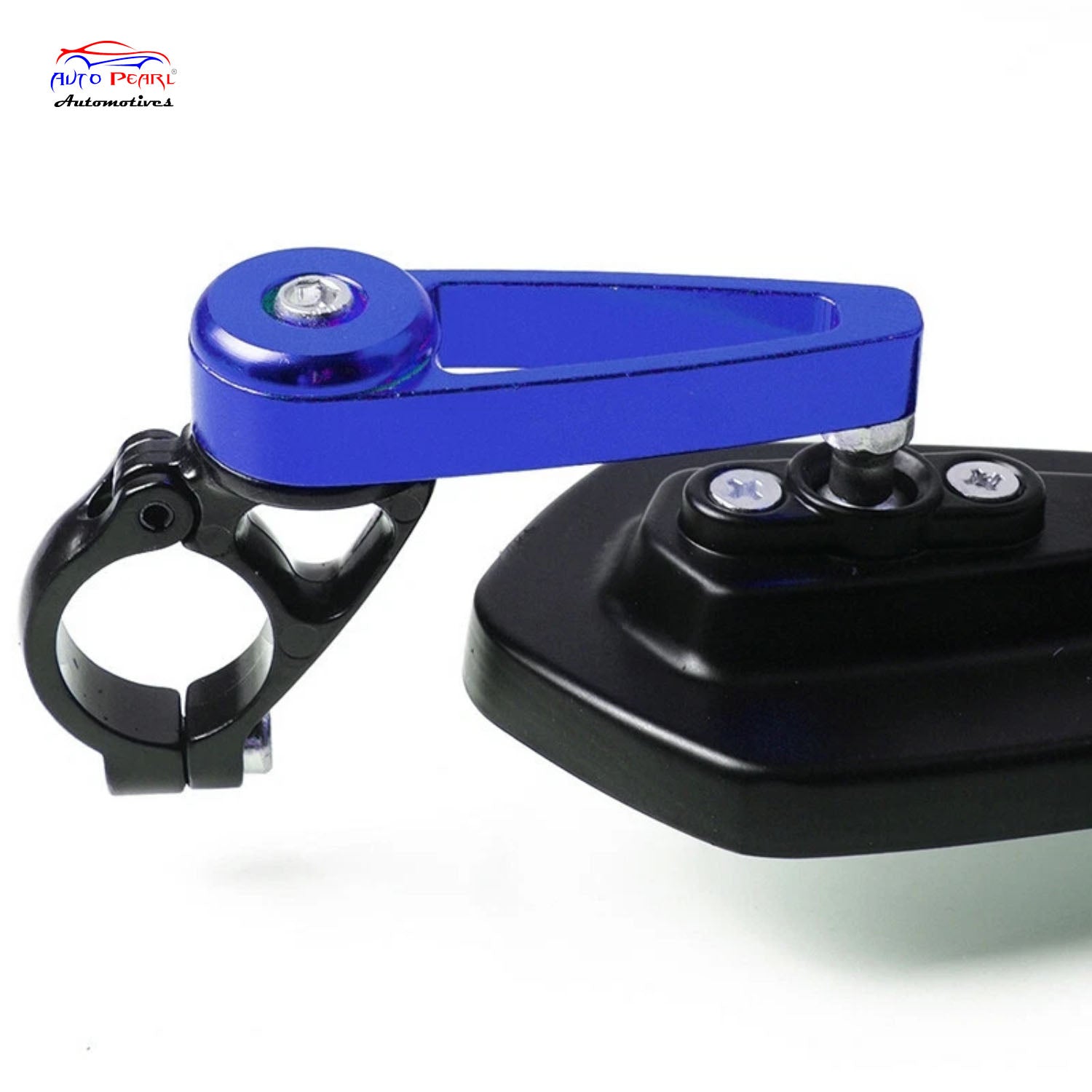 Auto Pearl Motorcycle CNC Handle Bar End Rearview Mirrors Aluminum Alloy Blue Black Rearview Mirrors, 360 Degree Adjustable Rear View Mirrors compatible with All Bike (Pack of 2)