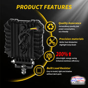 AUTO PEARL 4 inch Square 12000LM Light pods with Strobe 12V-40W, Amber DRL Spot Light Off Road Light Bar Work Light compatible with All Bike and Car (Pack of 2)