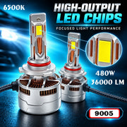 Auto Pearl 9005-6500K 480W (240W Each), 36000LM LED Headlight Bulb with rear cooling Fan for Car (Cool White Light LED Headlight Bulb)