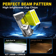 Auto Pearl H27 LED Headlight Bulbs for Car – 120W, 12000LM, 6000K Cool White, Super Bright with Turbo Cooling Fan, compatible with All Car (Pack of 2)