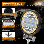 Auto Pearl 12V-24W DRL Amber LED Work Light, Round LED Light Pods Spot Flood Combo Lights Driving Work Fog Lights compatible with All Bikes and Cars