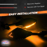 Auto Pearl Motorcycle Sway Adjustable Rear Side View Mirrors Integrated with Signal Light Kit Compatible with Suzuki GSXR, Honda CBR600RR, ATV, Yamaha R1, R6, R6S and Kawasaki