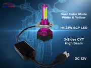 Auto Pearl H4 25W CSP LED Motorcycle Headlight Bulb, 3-Side CYT Dual Color White & Yellow Hi/Low Beam, DC 12V 4300K with Cooling Fan, Compatible with All Bike (Pack of 1)
