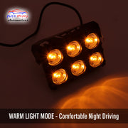 Auto Pearl Motorcycle 6-Lens Driving Lights Flasher Yellow, White with Red-Blue Led light, 30W, 12-80V Auxiliary Lights Compatible with All Bike