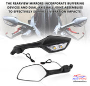 Auto Pearl Motorcycle Adjustable Rear View Side Mirror with Turn Signal Led Indicator Motorcycle Side Rearview Mirrors Compatible For R15-V3-V4, R1M, ZX6R, ZX10R, ZX25R, CBR600RR, CBR650R, FZ6R, Kawasaki Ninja ZX10R