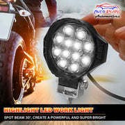 Auto Pearl 12LED Work Light, 20W Round Motorcycle Foglight Ultra Bright White light 12V Driving Spot Work Lights compatible with All Bike and Car