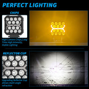 Auto Pearl 4 inch Square 14Led Auxiliary 12V-30W, Amber DRL Spot Light, White and Yellow Color, Off Road Light compatible with All Bike and Car (Pack of 2)