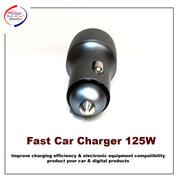 Compact Metal Mini Dual Port Ultra Fast Car Charger, USB A & Type C Port with Type-C Red Cable, Turbo Charger, Grey Compatible with All Cars (Pack of 1)