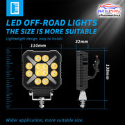 Auto Pearl 4 inch Square 34Led Auxiliary 12V-30W, Amber DRL Spot Light, White and Yellow Color, Off Road Light compatible with All Bike and Car (Pack of 2)