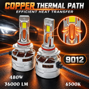 Auto Pearl 9012-6500K 480W (240W Each), 36000LM LED Headlight Bulb with rear cooling Fan for Car (Cool White Light LED Headlight Bulb)