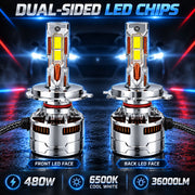 Auto Pearl H4-6500K 480W (240W Each), 36000LM LED Headlight Bulb with rear cooling Fan for Car (Cool White Light LED Headlight Bulb)