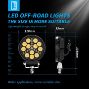Auto Pearl 4 inch Round 12-Led Auxiliary 12V-30W, Amber DRL Spot Light, White and Yellow Color, Off Road Light compatible with All Bike and Car (Pack of 2)