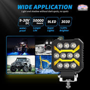 Auto Pearl 4 inch Square Auxiliary 12V-30W, Amber DRL Spot Light, White and Yellow Color, Off Road Light compatible with All Bike and Car (Pack of 2)