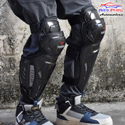 Auto Pearl Motorcycle Knee Shin Guards Elbow Pads, 4 in 1 PP Shell Motocross Knee Shin Safe Protection Armor for Moto Cycling Racing compatible with All Bike (Carbon Black, 4Pcs)
