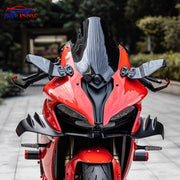 Auto Pearl Universal Motorcycle Rear View Mirrors, Fixed Wind Wing Side Rearview Mirror Replacement For Honda/Kawasaki/Yamaha/Suzuki/BMW/Aprilia/Ducati (Carbon Black)