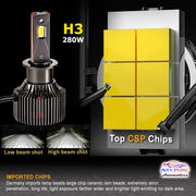 Auto Pearl H3 LED Headlight Bulb for Car 280W 18000LM 6000K (White Light LED Headlight Bulb) compatible with All Car (Pack of 2)