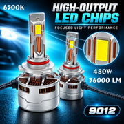 Auto Pearl 9012-6500K 480W (240W Each), 36000LM LED Headlight Bulb with rear cooling Fan for Car (Cool White Light LED Headlight Bulb)