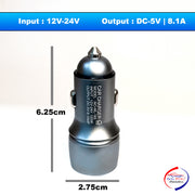 Compact Metal Mini Dual Port Ultra Fast Car Charger, USB A & Type C Port with Type-C Red Cable, Turbo Charger, Grey Compatible with All Cars (Pack of 1)