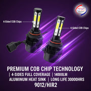 Auto Pearl 9012 Bulb Type LED Headlight Bulb 80W 14000LM 4300K Warm White, 4-Side Fog Light 9012 compatible with All Car (Pack of 2)