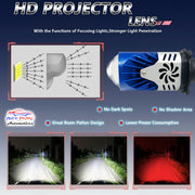 Auto Pearl H4 LED Projector Lens for car Headlight Bulbs 12V-55W  Bulb H4 CSP Chip High/Low Beam, Canbus Turbo, 6500K White and Red Light compatible with Car (Pack of 2)