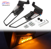 Auto Pearl Motorcycle Mirrors with LED Turn Signal Large Stealth Mirror Adjustable Wind Wing Side Rearview Mirrors (Pack of 2)
