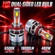 Auto Pearl H8/H9/H11-6500K 480W (240W Each), 36000LM LED Headlight Bulb with rear cooling Fan for Car (Cool White Light LED Headlight Bulb)