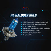 Auto Pearl H4 35W Motorcycle Headlight Halogen Bulb, White light Hi/Low Beam, DC 12V 6000K, Compatible with All Bike (Pack of 1)