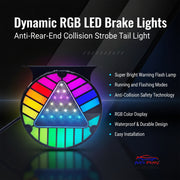 AUTO PEARL Dynamic RGB LED Brake Lights, Anti-Rear-End Collision Strobe Tail Light, Super Bright Warning Flash Lamp, with Running and Flashing mode compatible with All Cars (Pack of 2)