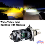 Auto Pearl Motorcycle H4 35W LED Headlight Dual Beam White and Yellow light and Red-Blue light with Flashing light compatible with All Bikes and H4 Car