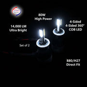 Auto Pearl 880/H27 Bulb Type LED Headlight Bulb 80W 14000LM 4300K Warm White, 4-Side Fog Light 880/881/H27 compatible with All Car (Pack of 2)