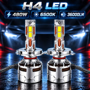 Auto Pearl H4-6500K 480W (240W Each), 36000LM LED Headlight Bulb with rear cooling Fan for Car (Cool White Light LED Headlight Bulb)