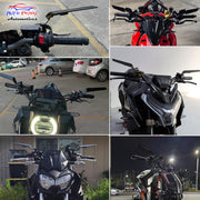 Auto Pearl Motorcycle Mirrors with LED Turn Signal Large Stealth Mirror Adjustable Wind Wing Side Rearview Mirrors (Pack of 2)