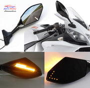 Auto Pearl Motorcycle Sway Adjustable Rear Side View Mirrors Integrated with Signal Light Kit Compatible with Suzuki GSXR, Honda CBR600RR, ATV, Yamaha R1, R6, R6S and Kawasaki