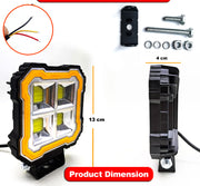 Auto Pearl Square 4-Led DRL Car Off-Road Vehicle Light Auxiliary White-Yellow Lighting 12V-24W (Pack of 1)