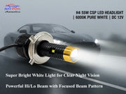 Auto Pearl H4 55W CSP LED Motorcycle Headlight Bulb, Single Lens White Hi/Low Beam, DC 12V 6000K, Compatible with All Car (Pack of 2)