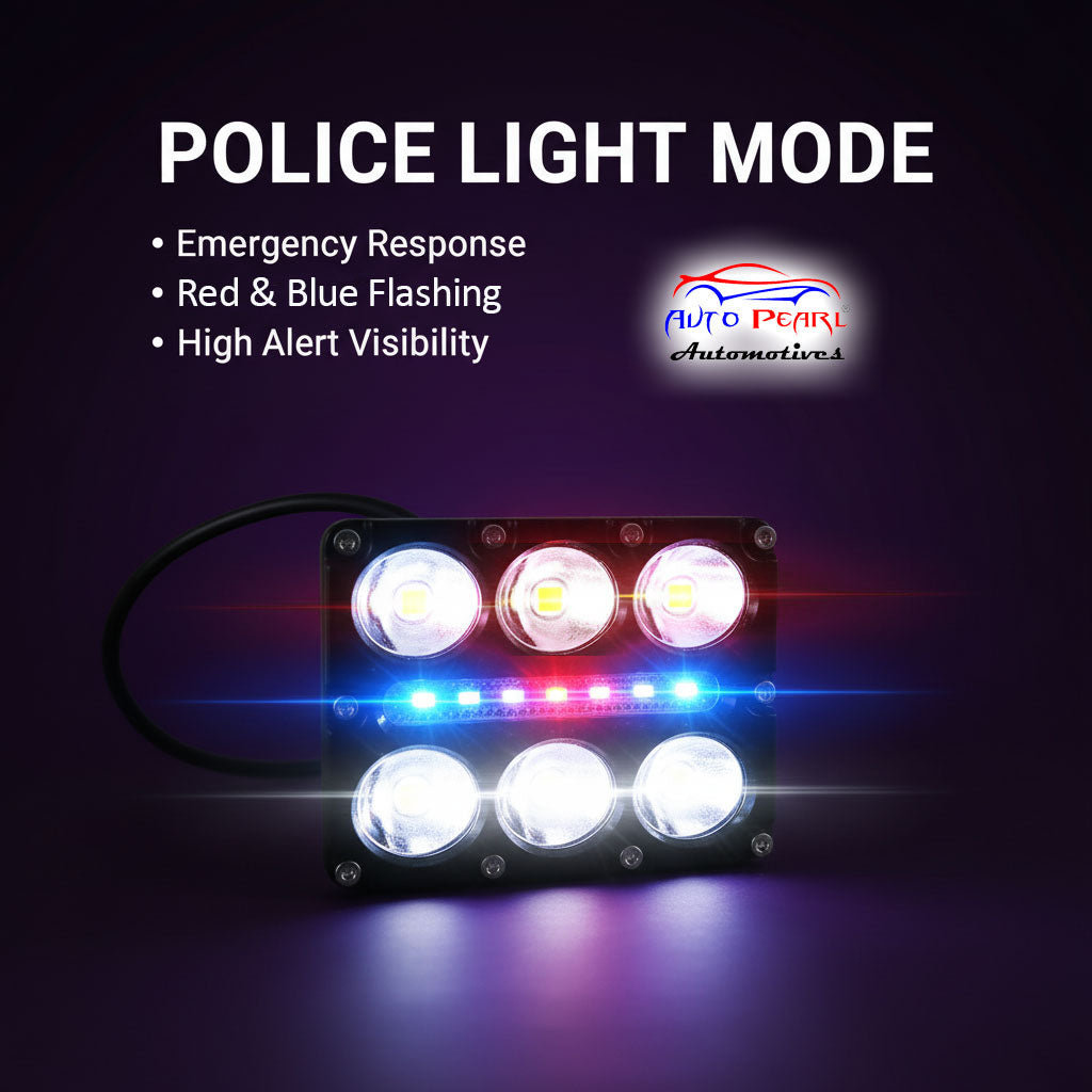 Auto Pearl Motorcycle 6-Lens DRL Driving Lights Flasher Yellow, White with Red-Blue Led light, 30W, 12-80V Auxiliary Lights compatible with All Bike