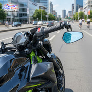 Auto Pearl Motorcycle CNC Handle Bar End Rearview Mirrors Aluminum Alloy Blue Black Rearview Mirrors, 360 Degree Adjustable Rear View Mirrors compatible with All Bike (Pack of 2)