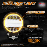 Auto Pearl 12V-24W DRL Amber LED Work Light, Round LED Light Pods Spot Flood Combo Lights Driving Work Fog Lights compatible with All Bikes and Cars