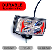 Auto Pearl 4-EYE LED Lens Fog Flashing Light, 12V-15W White, Yellow & Blue-Red Amber Auxiliary Projector Spot Lights compatible with All Bike and Car