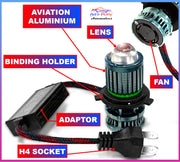 Auto Pearl Motorcycle H4 30W LED Headlight with Fan Heat Dissipation Dual Beam White and Yellow, Flash Yellow and White Light compatible with All Bikes and Cars