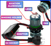 Auto Pearl Motorcycle H4 30W LED Headlight with Fan Heat Dissipation Dual Beam White and Yellow, Flash Yellow and White Light compatible with All Bikes and Cars