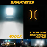 Auto Pearl Square 10Led DRL Fog light, Off-Road Vehicle Light Auxiliary White-Yellow Lighting 12V-28W Driving Work Light compatible with All Bike and Car