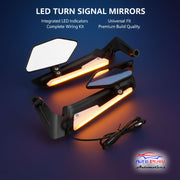 Auto Pearl Motorcycle Black Led DRL Mirrors Set Adjustable Rotating Rear View Flip Mirror Stealth Wind Wing Side Mirror compatible with All BIke (Pack of 2)